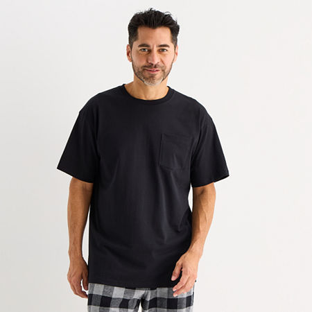 St. John's Bay Mens Crew Neck Short Sleeve Pajama Top In Black