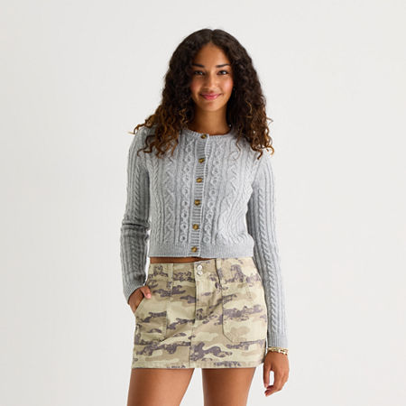 Arizona Juniors Womens Crew Neck Long Sleeve Cable Knit Pullover Sweater