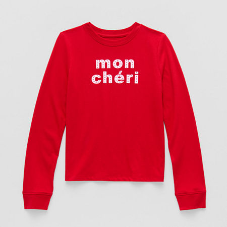 Thereabouts Little & Big Kid Girls Crew Neck Long Sleeve Regular Fit Graphic T-shirt In Red