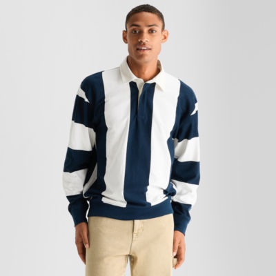 Arizona Mens Long Sleeve Regular Fit Spread Collar Striped Rugby