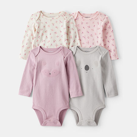 Carter's Baby Girls Round Neck Long Sleeve 4-pc. Bodysuit, 24 Months, Pink