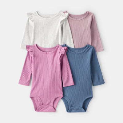 Carter's Baby Girls Round Neck Long Sleeve Rib 4-pc. Bodysuit