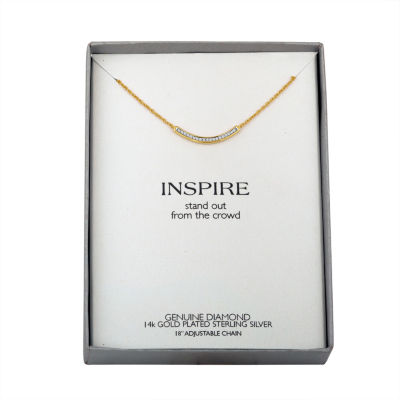 Diamond Accent "Inspire" Womens Diamond Accent Natural White Diamond 14K Gold Over Silver Curved 18 Inch Pendant Necklace