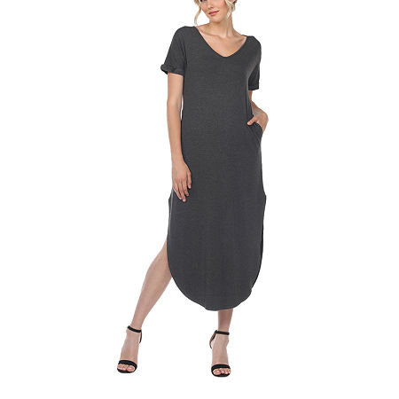 White Mark Womens Short Sleeve Maxi Dress, Large, Black