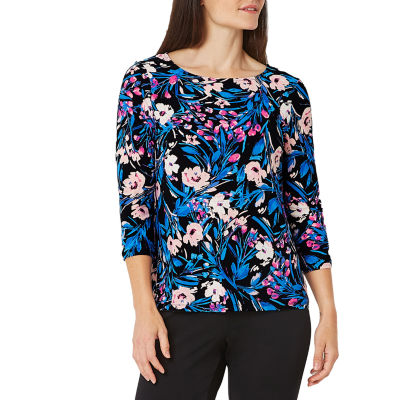 Black Label by Evan-Picone Womens Crew Neck 3/4 Sleeve Blouse, Color ...