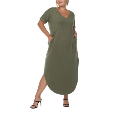 White Mark Womens Plus Short Sleeve Midi Maxi Dress