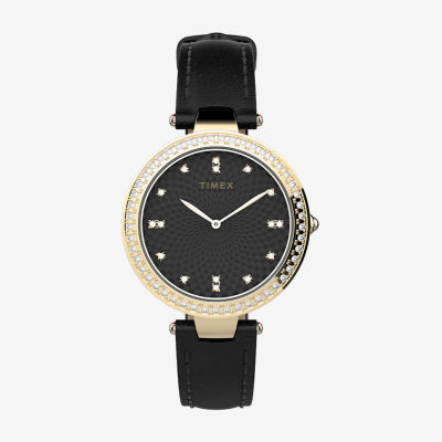 Timex Jewelry Inspired Womens Black Leather Strap Watch Tw2v45100vq