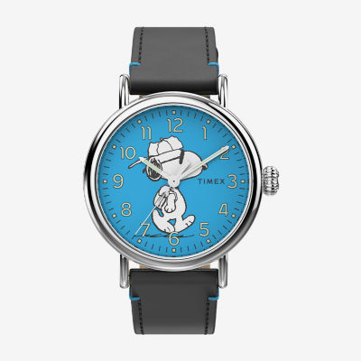 Timex Standard Peanuts Mens Black Leather Strap Watch Tw2v60600vq