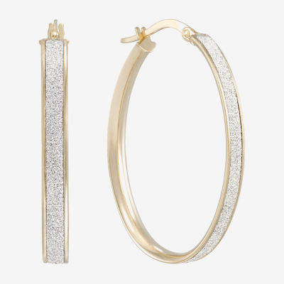 14K Yellow Gold Oval Glitter 36mm Hoop Earrings