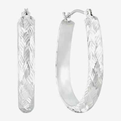 Diamond-Cut 14K White Gold 24mm Pear-Shaped Hoop Earrings