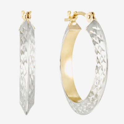 Two Tone 14K Gold Diamond-Cut Knife Edge Hoop Earrings