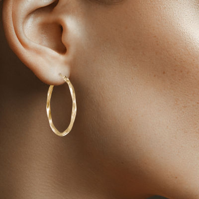 Diamond-Cut Round Twist Hoop Earrings 10K Gold