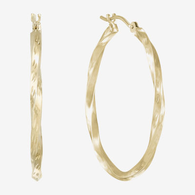 Diamond-Cut Round Twist Hoop Earrings 10K Gold