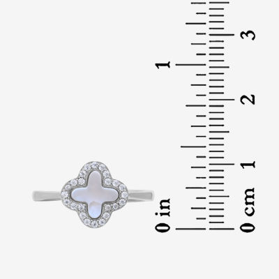 Womens White Mother Of Pearl Sterling Silver Cocktail Ring
