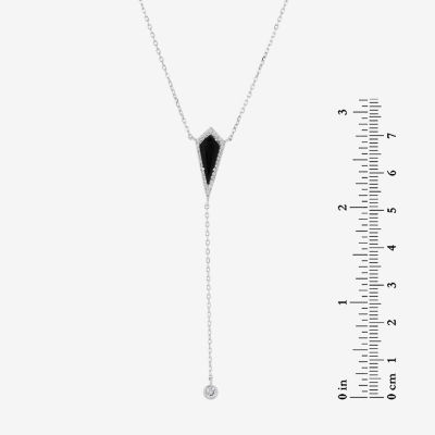 Womens Black Onyx Sterling Silver Y Necklace
