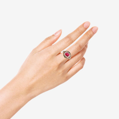 14K Rose Gold Over Silver Red Crystal Ring