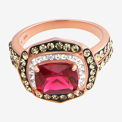 14K Rose Gold Over Silver Red Crystal Ring