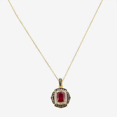 14K Rose Gold Over Silver Red Crystal Pendant