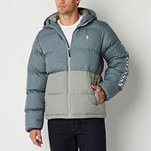 U.S. POLO ASSN. Men Dark Grey Panelled Colour Block Puffer Jacket