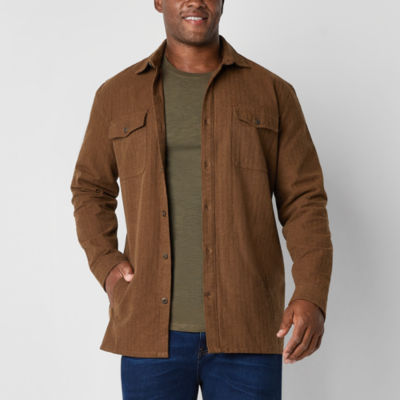 mutual weave Mens Fleece Big and Tall Shirt Jacket, Color Brown