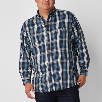 U.S. Polo Assn. Big and Tall Mens Moisture Wicking Regular Fit Long Sleeve Plaid Button-Down Shirt