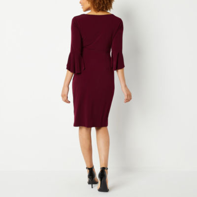 Connected Apparel 3/4 Bell Sleeve Sheath Dress