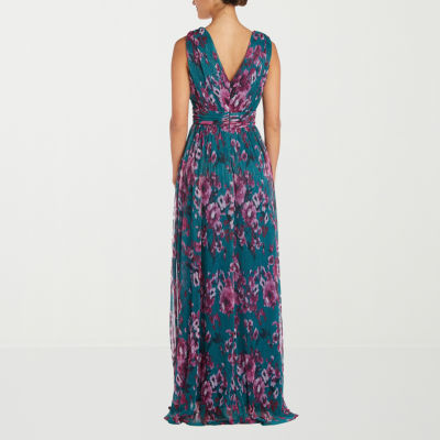 R & M Richards Womens Sleeveless Floral Evening Gown