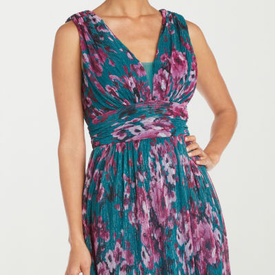 R & M Richards Womens Sleeveless Floral Evening Gown