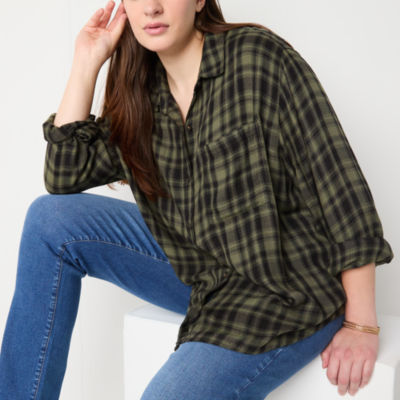 a.n.a Womens Long Sleeve Regular Fit Tall Flannel Shirt