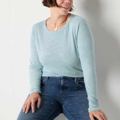 a.n.a Womens Crew Neck Long Sleeve Tall T-Shirt