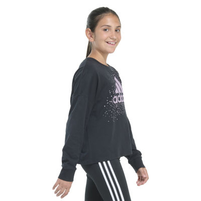 adidas Big Girls Crew Neck Long Sleeve Graphic T-Shirt