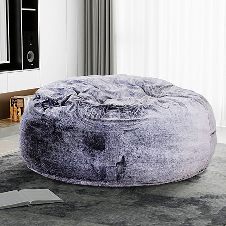 Sealy Bala Faux Fur Memory Foam Bean Bag Chair, One Size, Gray