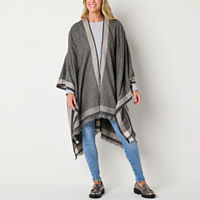 Liz Claiborne Plaid Wrap With Border Wrap, One Size, Black