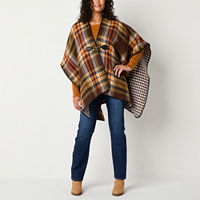 Liz Claiborne Revisible Plaid Wrap With Belt Wrap, One Size, Black