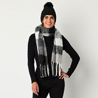 Mixit Chenille Beanie And Buffalo Scarf Set 2-pc. Cold Weather Sets, One Size, Black