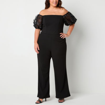 Premier Amour Off The Shoulder Womens Short Sleeve Jumpsuit-Plus