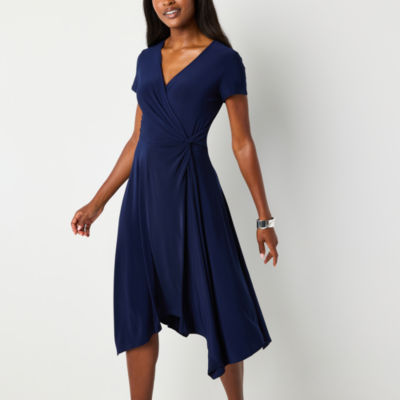 Perceptions Womens Short Sleeve Midi Fit + Flare Dress