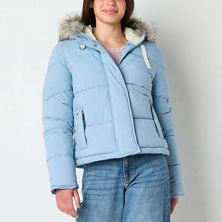 Maralyn And Me Hooded Heavyweight Womens Juniors Puffer Jacket, X-large, Blue