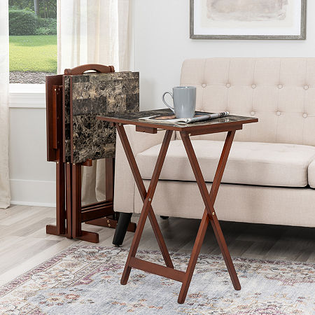 Breckenham Faux Marble 5-pc. TV Tray Table, One Size, Brown