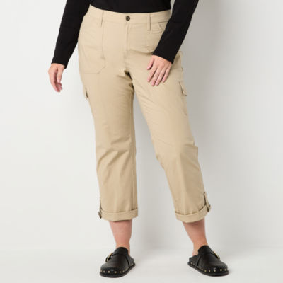 St. John's Bay Womens Mid Rise Stretch Fabric Straight Cargo Pant-Plus