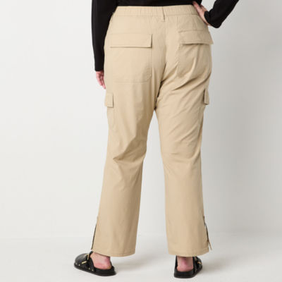 St. John's Bay Womens Mid Rise Stretch Fabric Straight Cargo Pant-Plus