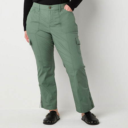 St. John's Bay Womens Mid Rise Stretch Fabric Straight Cargo Pant-Plus, 26w, Green