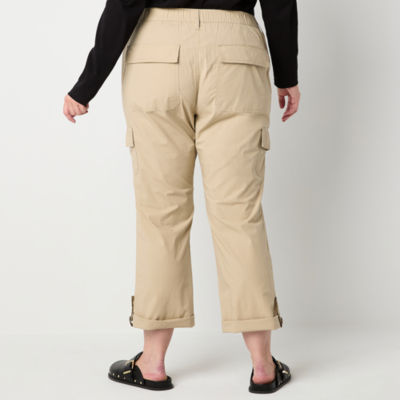 St. John's Bay Womens Mid Rise Stretch Fabric Straight Cargo Pant-Plus