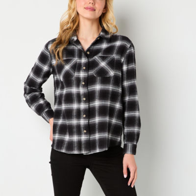 a.n.a Plaid Womens Long Sleeve Adaptive Regular Fit Hidden Access Opening Button-Down Shirt