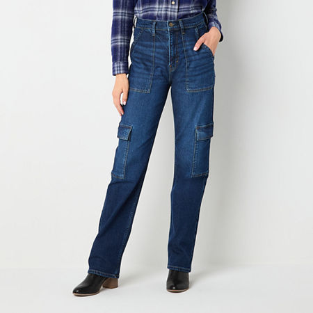 A.n.a Cargo Womens Highest Rise Straight Leg Jean, 4 Petite, Blue