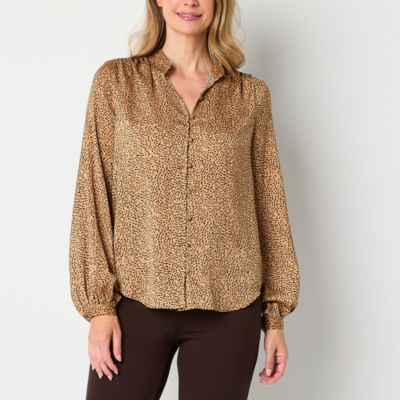 Liz Claiborne Womens V Neck Long Sleeve Satin Blouse