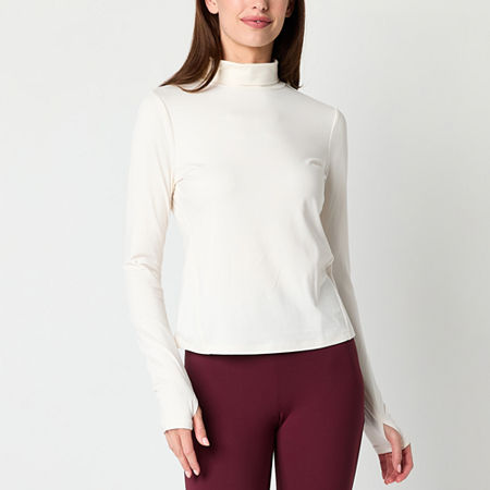 Stylus Womens Long Sleeve Mock Neck Top, Small, Beige