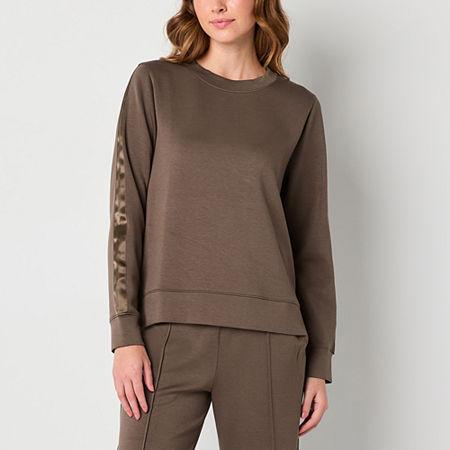 Stylus Womens Crew Neck Long Sleeve Sweatshirt, Medium, Brown