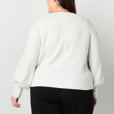 Liz Claiborne Plus Womens Crew Neck Long Sleeve Pullover Sweater