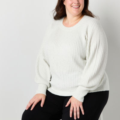 Liz Claiborne Plus Womens Crew Neck Long Sleeve Pullover Sweater